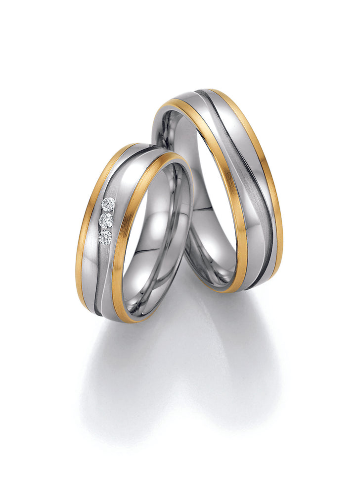 Trauring Bicolor Gold/Gold oder Stahl/Gold mit Diamant ink. Garantie und Gravur 88-60010 G/W