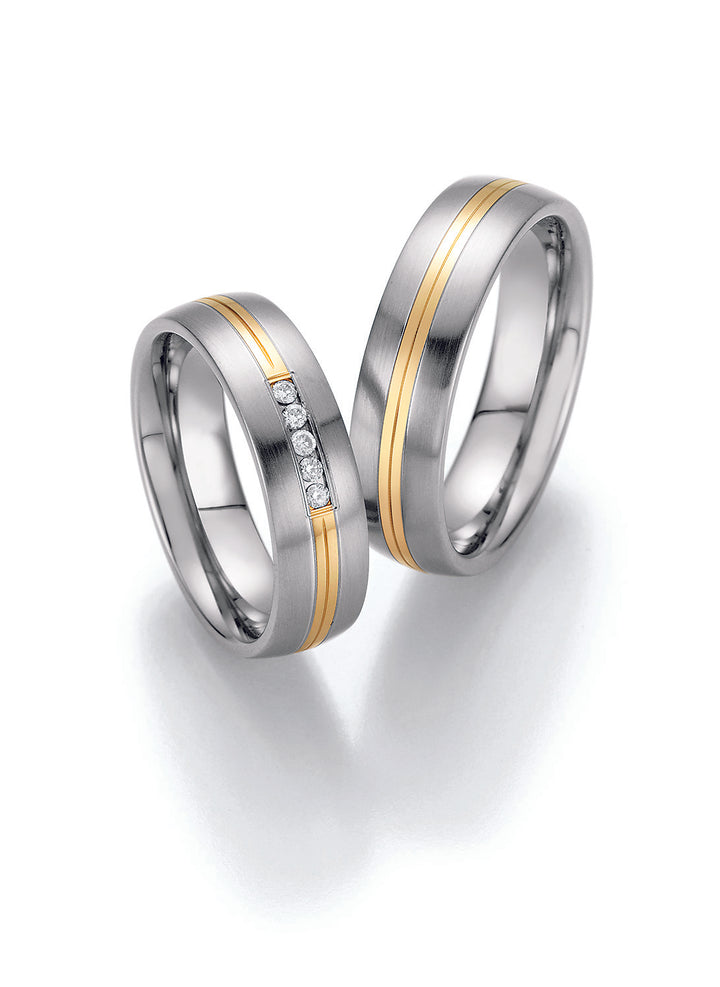 Trauring Bicolor Gold/Gold oder Stahl/Gold mit Diamant ink. Garantie und Gravur 88-60030 G/W