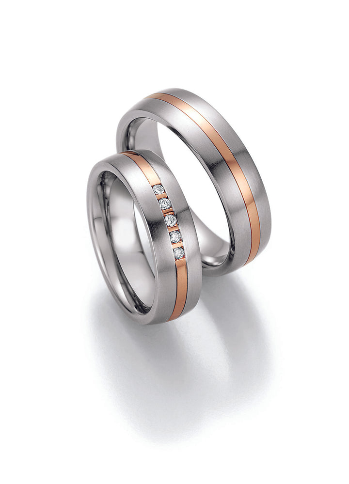 Trauring Bicolor Gold mit Stahl,Paladium, Gold oder Platin + Diamant ink. Garantie und Gravur 88-60050 W/R/W