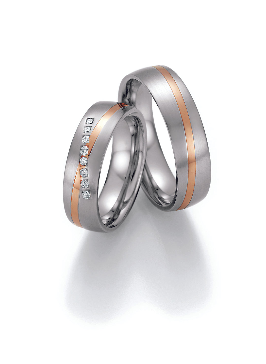 Trauring Bicolor Kombinirbar Gold mit Stahl,Palladium oder Platin mit Diamant ink. Garantie und Gravur 88-60070 W/R/W