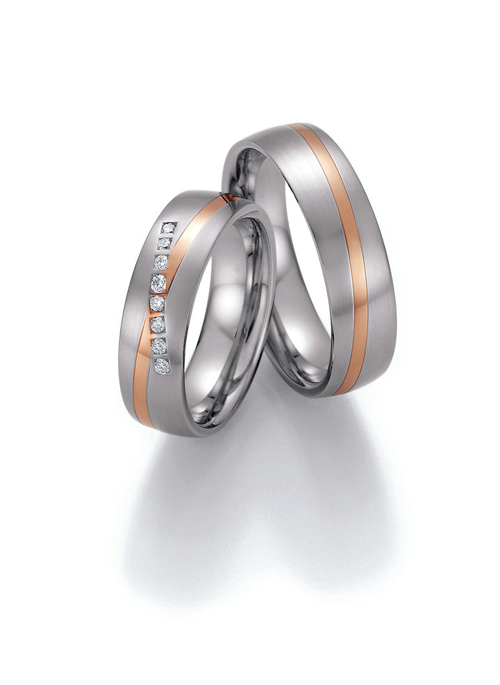 Trauring Bicolor Kombinirbar Gold mit Stahl,Palladium oder Platin mit Diamant ink. Garantie und Gravur 88-60070 W/R/W