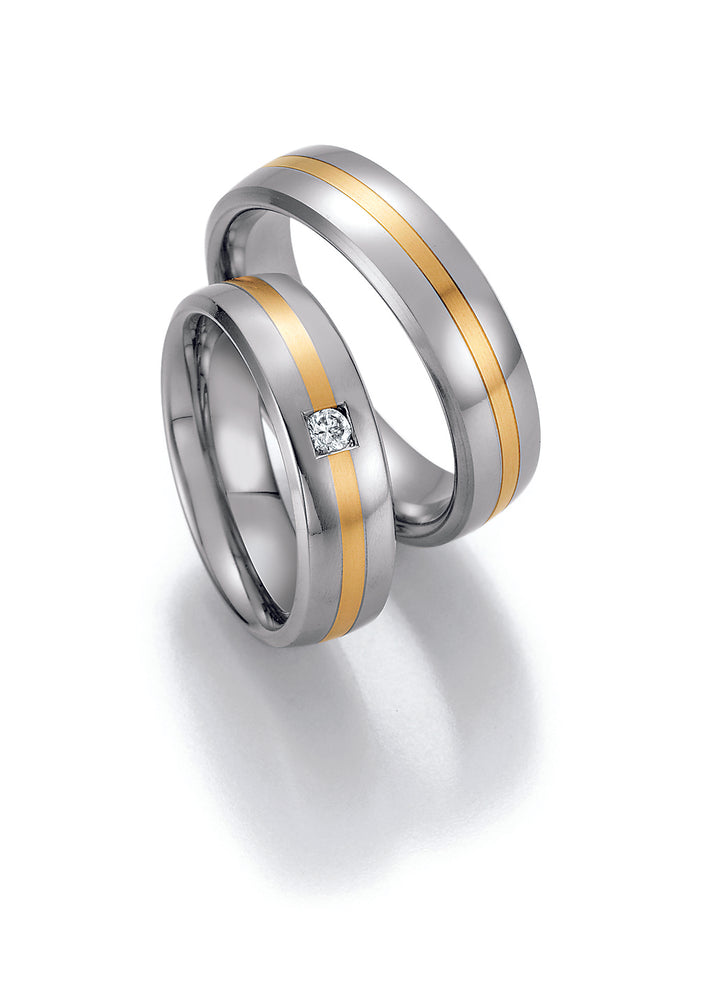 Trauring Bicolor Gold/Gold oder Stahl/Gold mit Diamant ink. Garantie und Gravur 88-60110 WGW