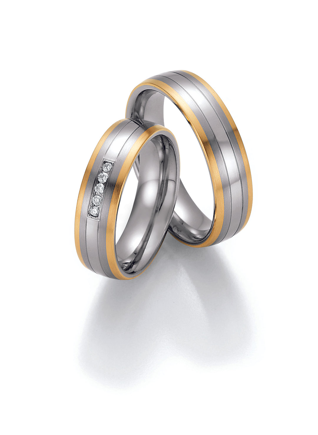 Trauring Bicolor Gold/Gold oder Stahl/Gold mit Diamant ink. Garantie und Gravur 88-60090