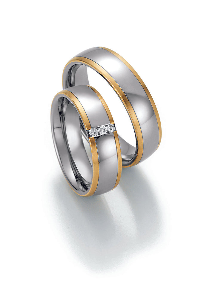 Trauring Bicolor Gold/Gold oder Stahl/Gold mit Diamant ink. Garantie und Gravur 88-60130 G/W/G