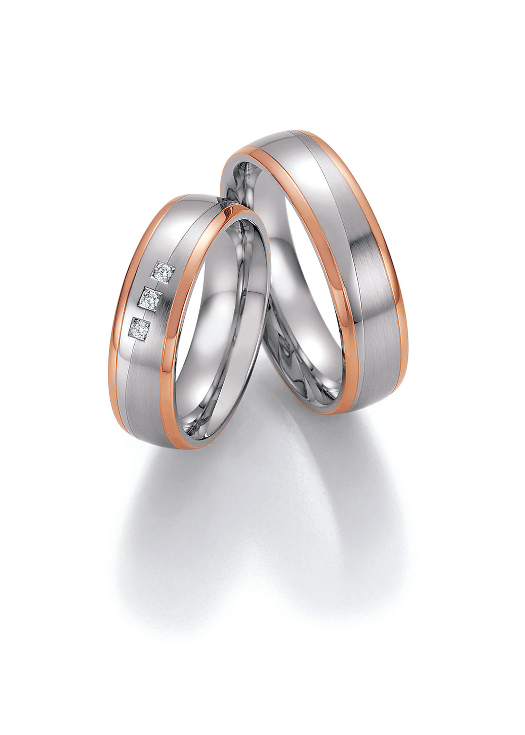 Trauring Bicolor Gold, Stahl, Palladium oder Platin mit Diamant ink. Garantie und Gravur 88-60150 R/W/R