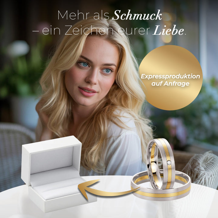Ehe- Partnerrringe aus Titan und Edelstahl mit Zirkonia ink.  Gravur | AB 4830