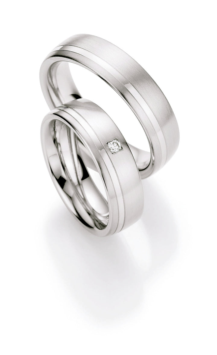 Trauringe Edelstahl mit Diamant ink. Garantie und Gravur 88-01230