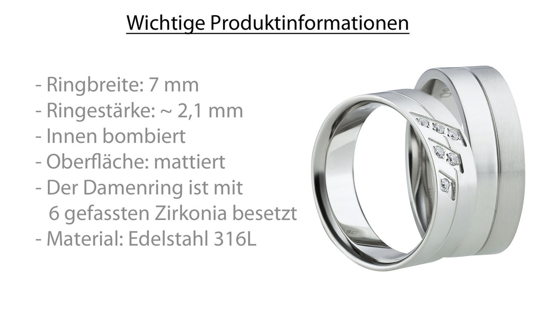 Freundschaftsringe aus Edelstahl mit Zirkonia ink.  Gravur | AB 1008