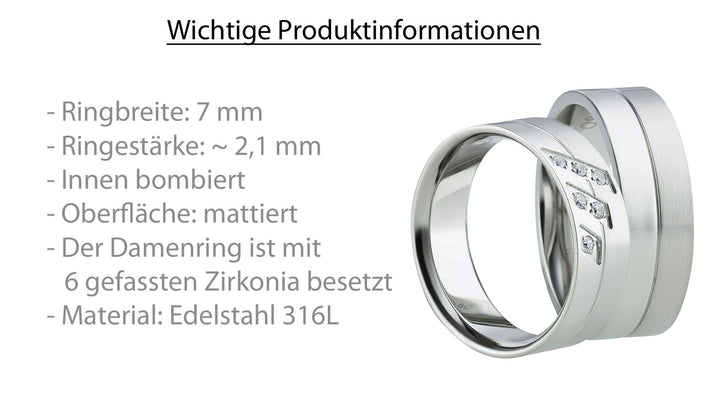 Freundschaftsringe aus Edelstahl mit Zirkonia ink.  Gravur | AB 1008