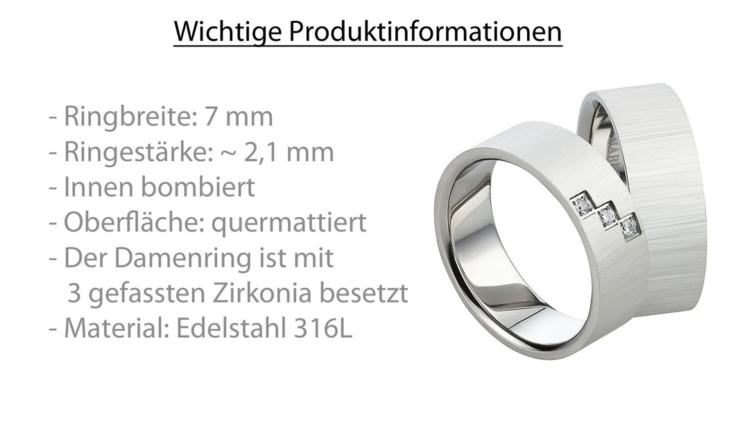 Freundschaftsringe aus Edelstahl mit Zirkonia ink.  Gravur | AB 1010