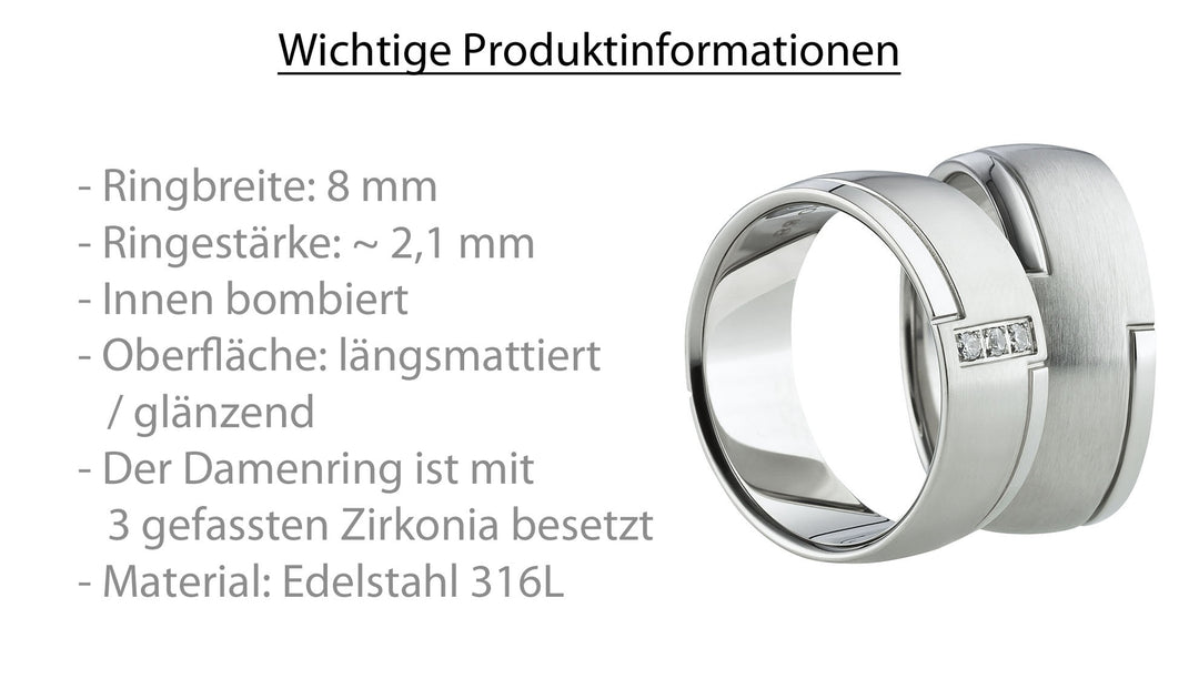Freundschaftsringe aus Edelstahl mit Zirkonia ink.  Gravur | AB 1116