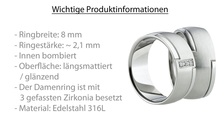 Freundschaftsringe aus Edelstahl mit Zirkonia ink.  Gravur | AB 1116