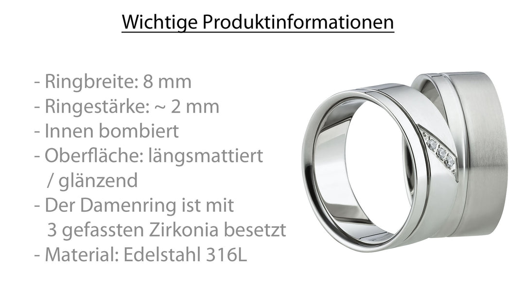 Freundschaftsringe aus Edelstahl mit Zirkonia ink.  Gravur | AB 1118