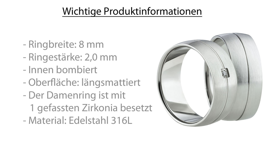 Freundschaftsringe aus Edelstahl mit Zirkonia ink.  Gravur | AB 1126