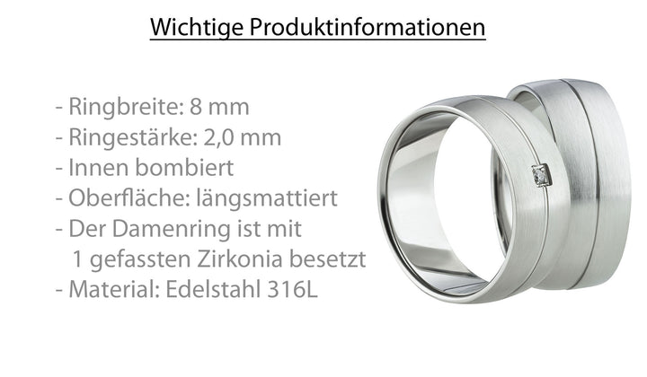 Freundschaftsringe aus Edelstahl mit Zirkonia ink.  Gravur | AB 1126