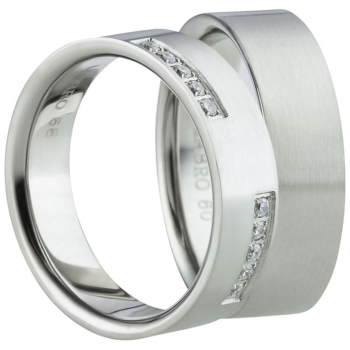 Partnerringe aus Edelstahl mit Zirkonia ink.  Gravur | AB 1468