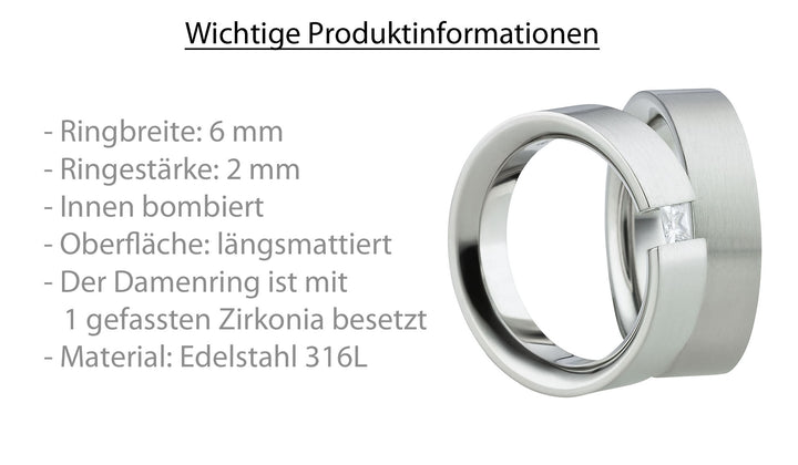 Partnerringe aus Edelstahl mit Zirkonia ink.  Gravur | AB 1478