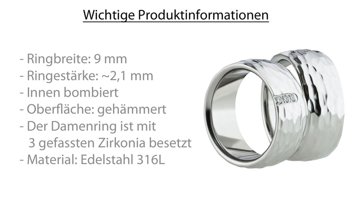Partnerringe aus Edelstahl mit Zirkonia ink.  Gravur | AB 1480