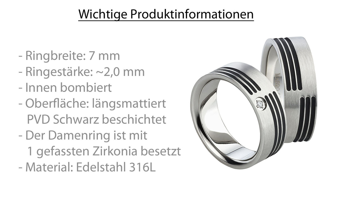Partnerringe aus Edelstahl mit Zirkonia ink.  Gravur | AB 1548