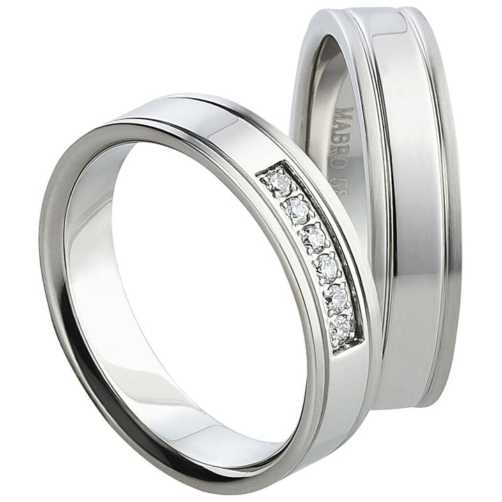 Partnerringe aus Edelstahl mit Zirkonia ink.  Gravur | AB 1556