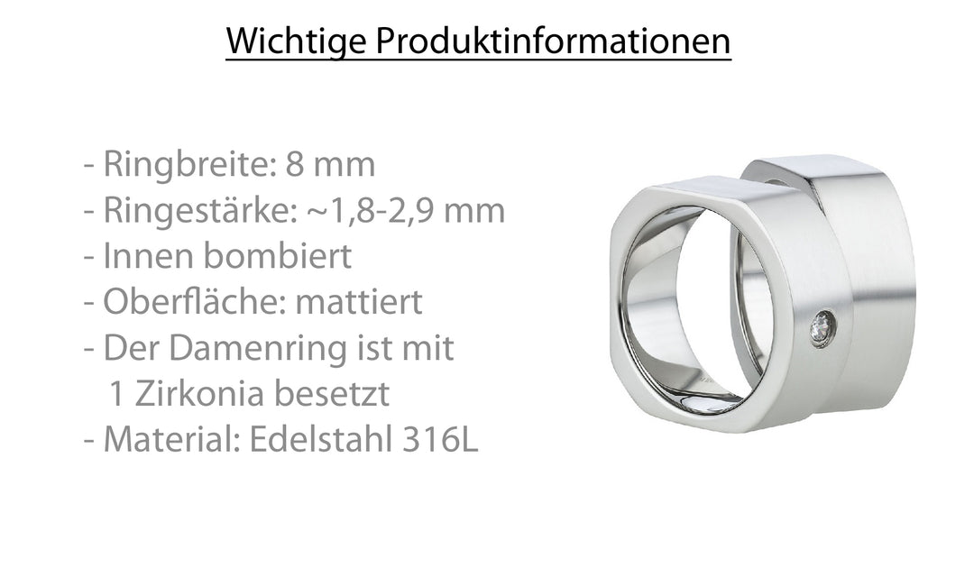 Angebot Restposten Partnerringe aus Edelstahl mit Zirkonia ink.  Gravur | AB 172