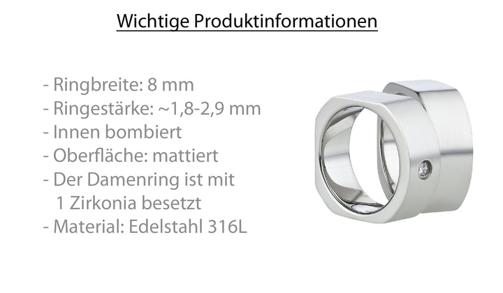 Angebot Restposten Partnerringe aus Edelstahl mit Zirkonia ink.  Gravur | AB 172