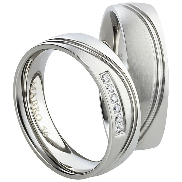 Partnerringe aus Edelstahl mit Zirkonia ink.  Gravur | AB 1762