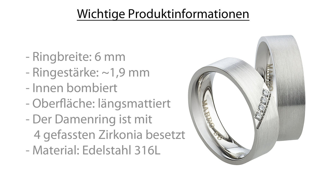 Partnerringe aus Edelstahl mit Zirkonia ink.  Gravur | AB 1768
