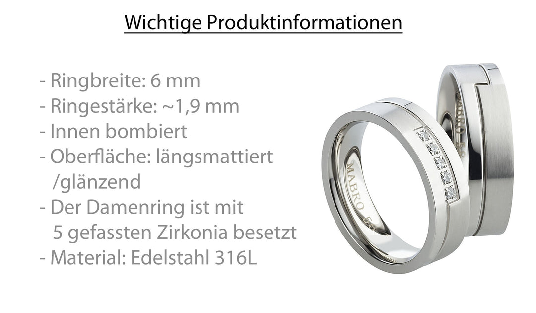 Partnerringe aus Edelstahl mit Zirkonia ink.  Gravur | AB 1772