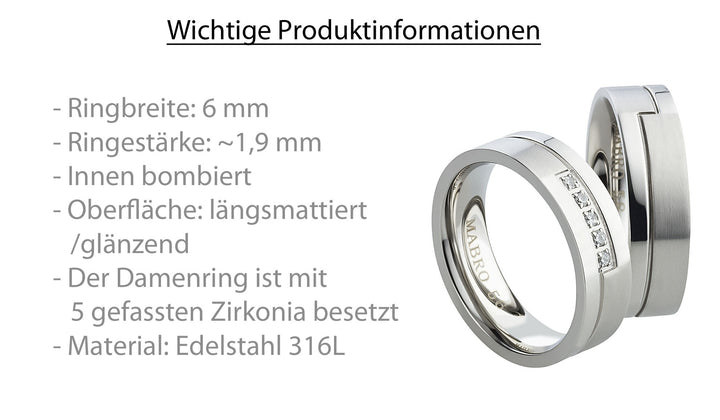 Partnerringe aus Edelstahl mit Zirkonia ink.  Gravur | AB 1772