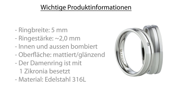 Angebot Ehe -Partnerringe aus Edelstahl mit Zirkonia ink.  Gravur | AB 2002