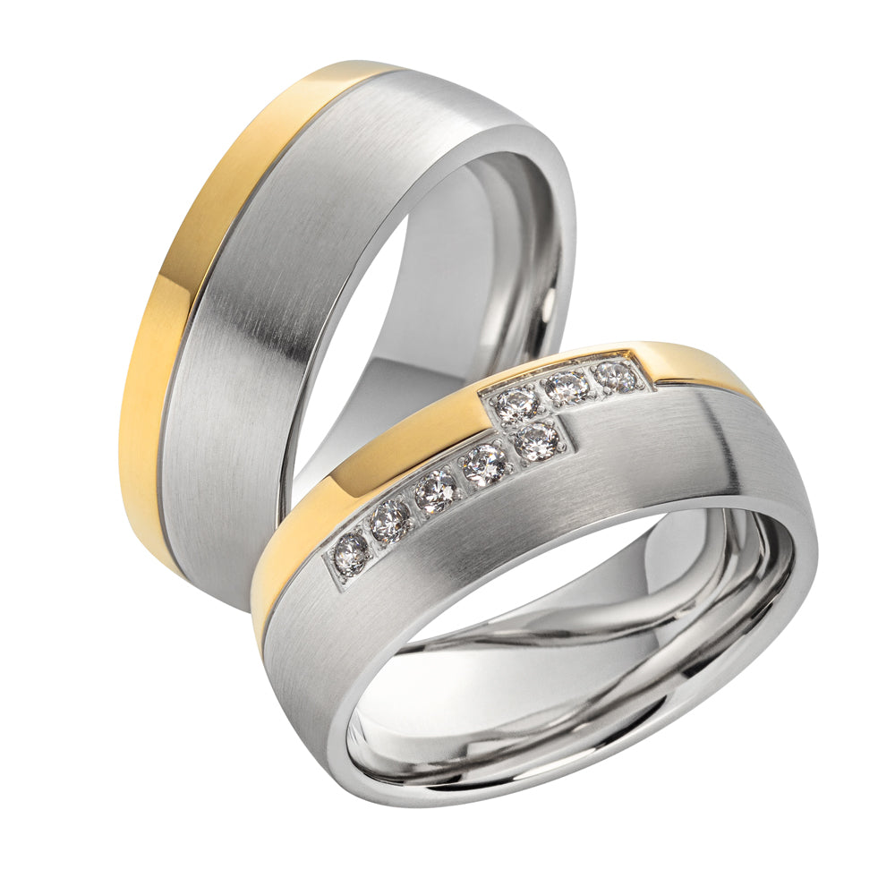 Angebot Partnerringe aus Edelstahl mit Zirkonia ink.  Gravur | AB 2038