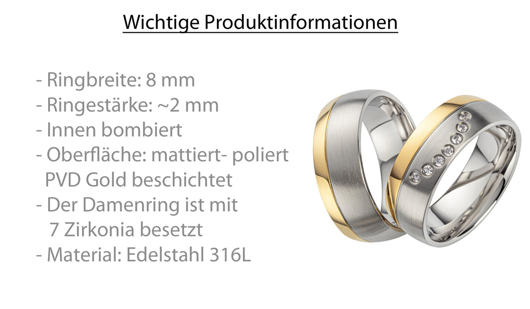 Angebot Partnerringe aus Edelstahl mit Zirkonia ink.  Gravur | AB 2040