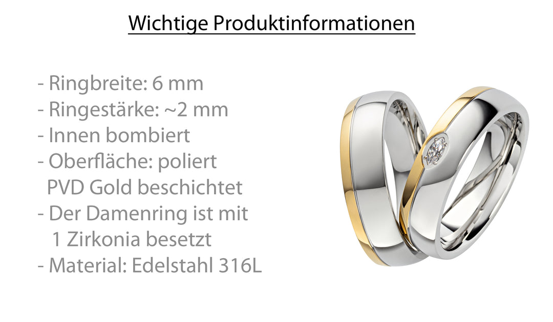 Angebot Partnerringe aus Edelstahl mit Zirkonia ink.  Gravur | AB 2042
