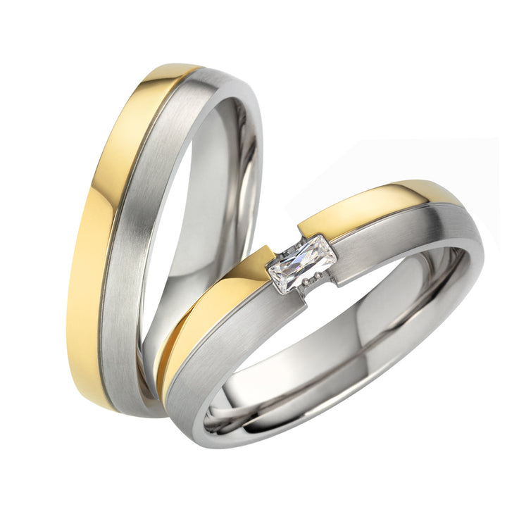 Angebot Ehe- Freundschaftsringe aus Edelstahl mit Zirkonia ink.  Gravur | AB 2044