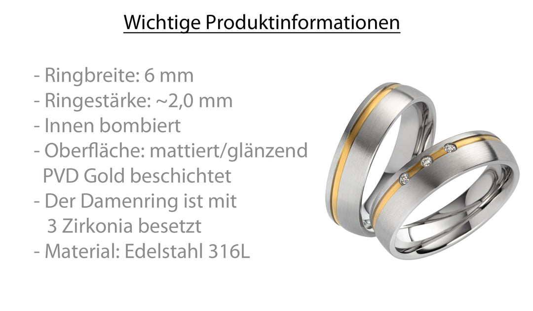 Ehe- Freundschaftsringe aus Edelstahl mit Zirkonia ink.  Gravur | AB 3220