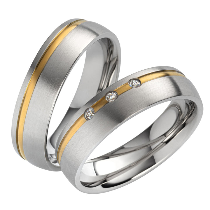 Ehe- Freundschaftsringe aus Edelstahl mit Zirkonia ink.  Gravur | AB 3220