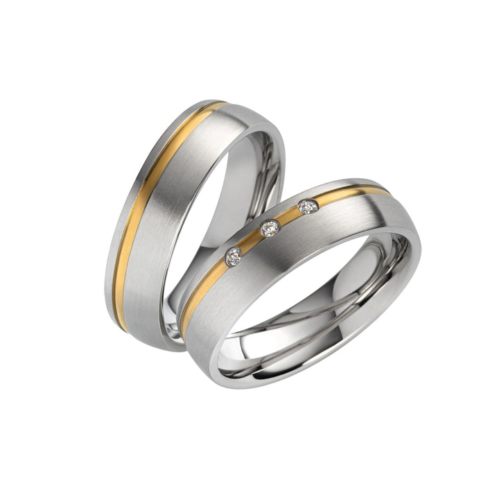 Ehe- Freundschaftsringe aus Edelstahl mit Zirkonia ink.  Gravur | AB 3220