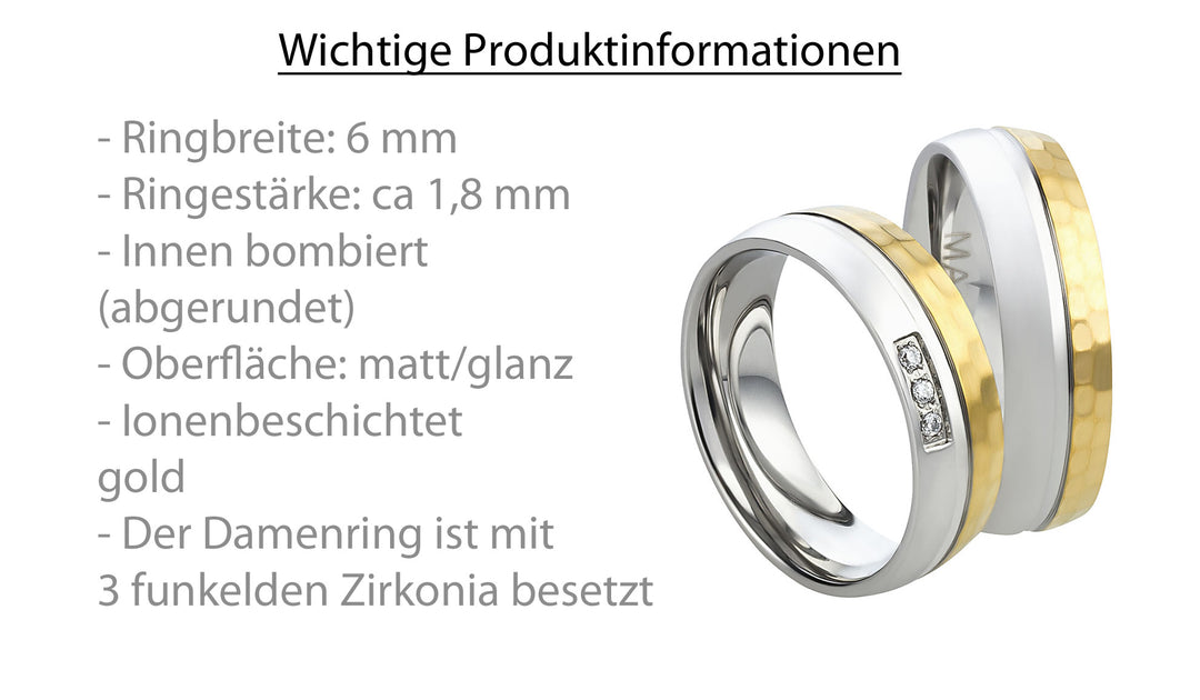 Freundschaftsringe aus Edelstahl mit Zirkonia ink.  Gravur | AB 3120