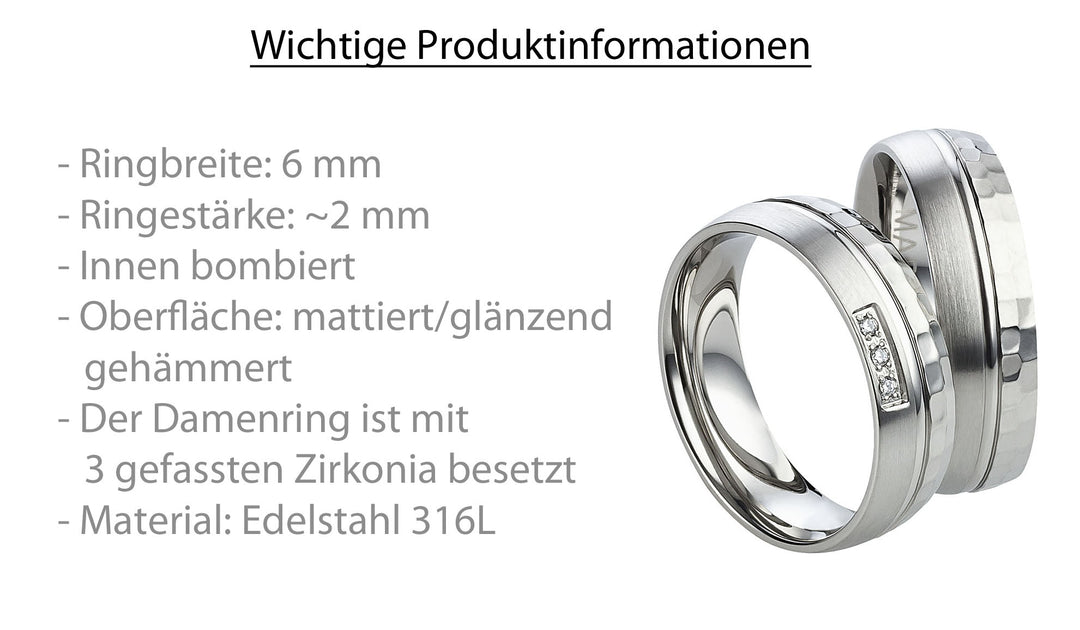 Freundschaftsringe aus Edelstahl mit Zirkonia ink.  Gravur | AB 3122