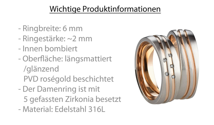 Freundschaftsringe aus Edelstahl mit Zirkonia ink.  Gravur | AB 3134