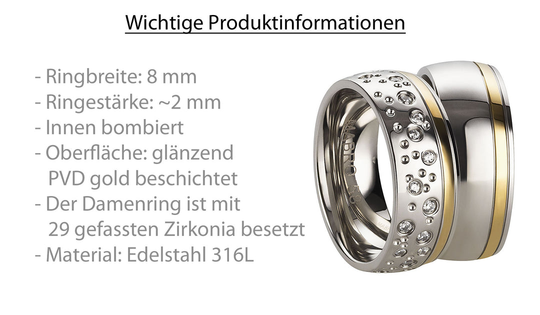 Freundschaftsringe aus Edelstahl mit Zirkonia ink.  Gravur | AB 3202