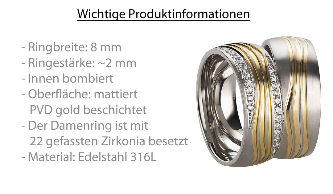 Freundschaftsringe aus Edelstahl mit Zirkonia ink.  Gravur | AB 3204