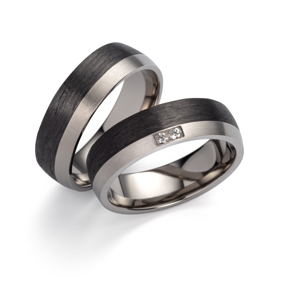 Ehe - Partnerringe aus Titan und Carbon mit Diamant ink. Gravur | AB 3846