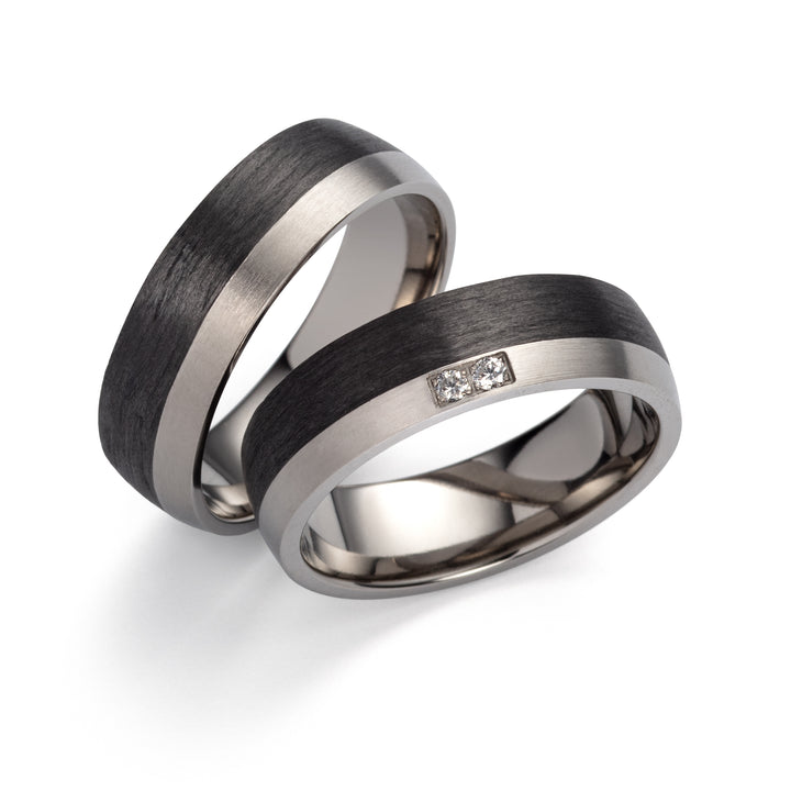 Ehe - Partnerringe aus Titan und Carbon mit Diamant ink. Gravur | AB 3846
