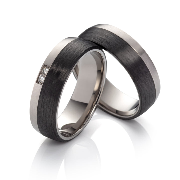 Ehe - Partnerringe aus Titan und Carbon mit Diamant ink. Gravur | AB 3846
