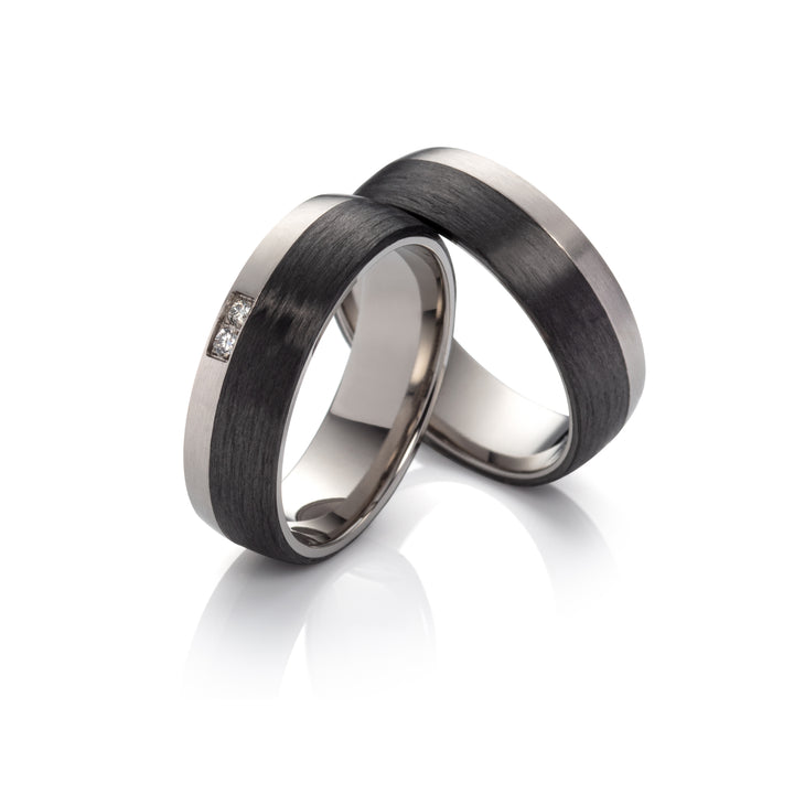Ehe - Partnerringe aus Titan und Carbon mit Diamant ink. Gravur | AB 3846