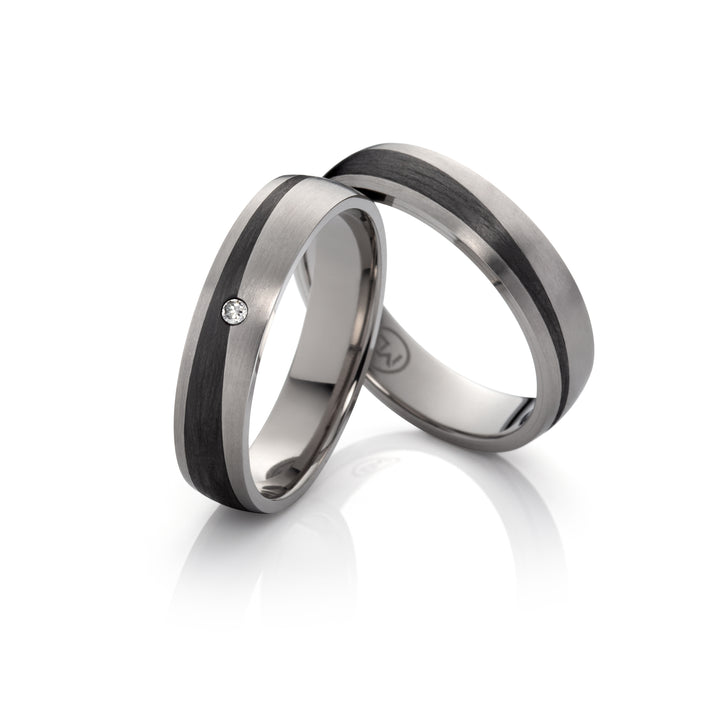 Ehe - Partnerringe aus Titan und Carbon mit Diamant ink. Gravur | AB 3848