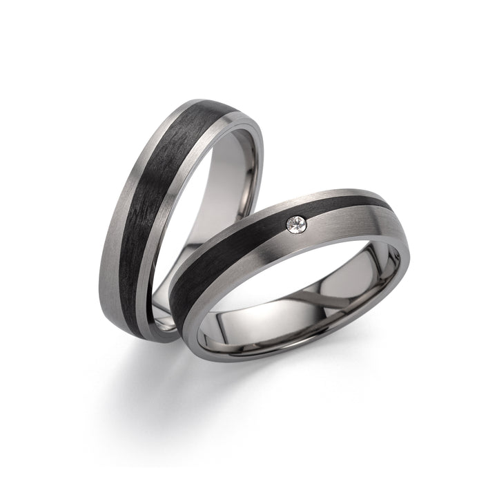 Ehe - Partnerringe aus Titan und Carbon mit Diamant ink. Gravur | AB 3848