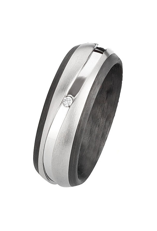 Ehe - Partnerringe aus Titan und Carbon mit Diamant ink. Gravur | AB 3850